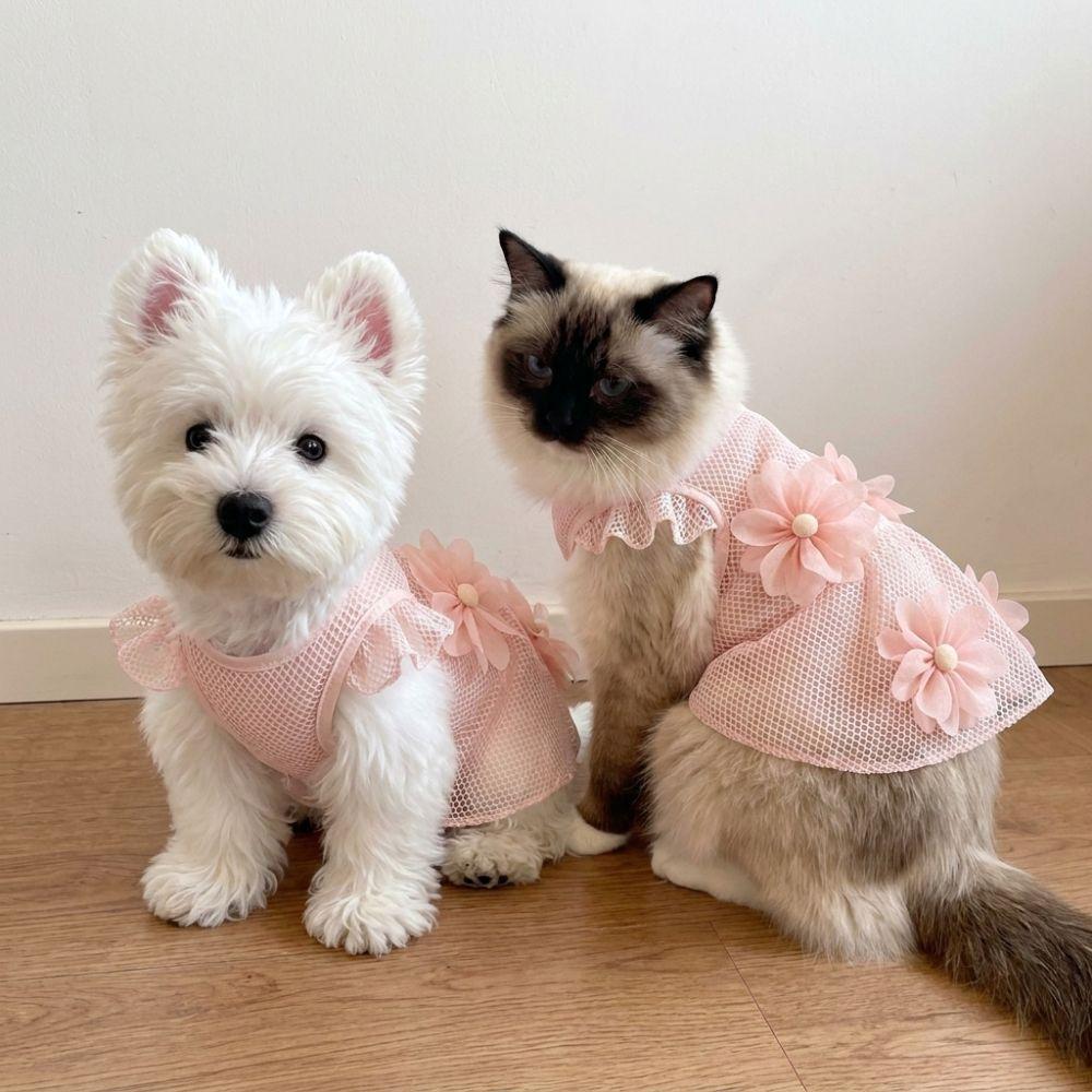 Breathable Pet Sundress 3D Flowers Cat Dog Outfit Fashion Cat Dog Dress  Pet 0-8 Kg