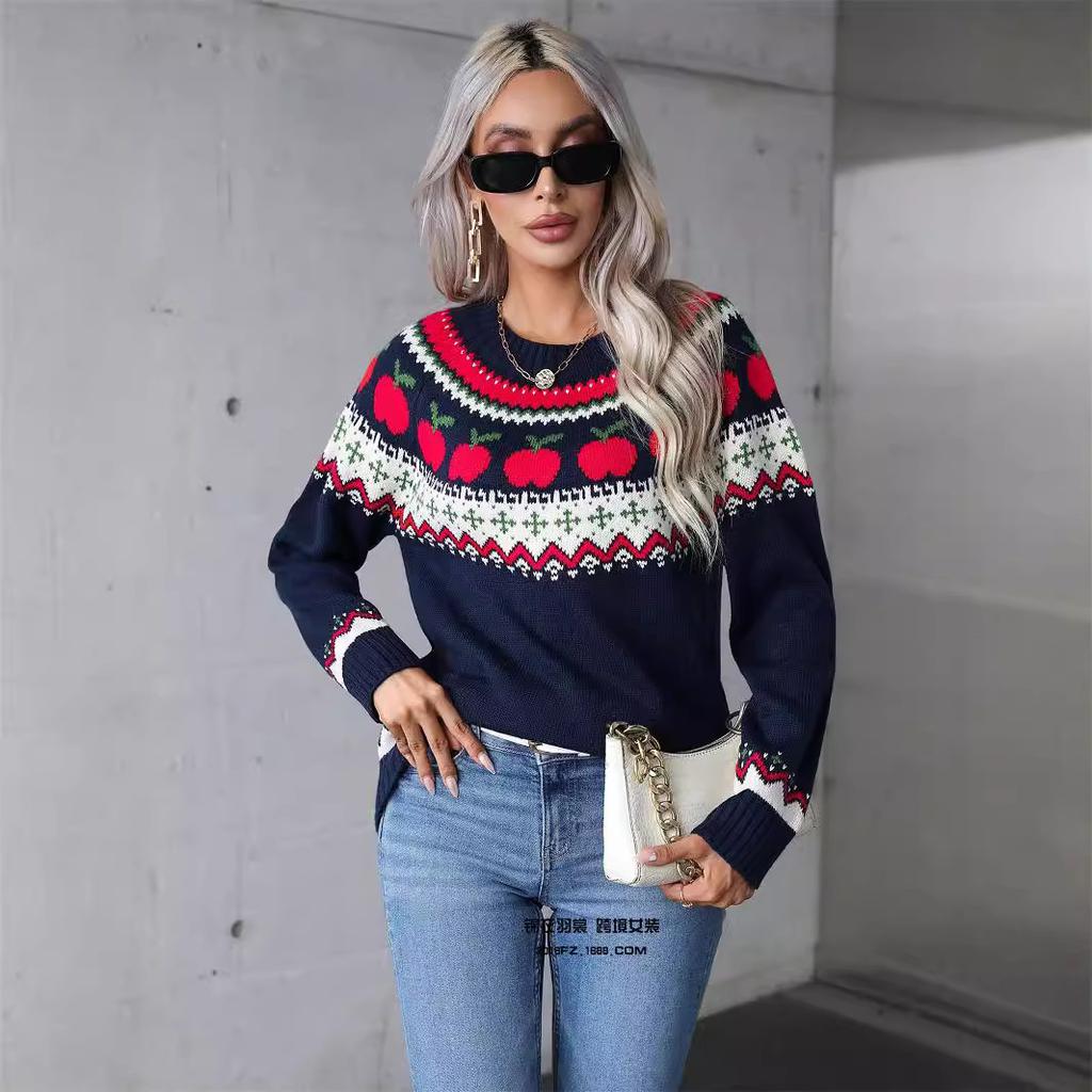 Autumn and Winter Women's Sweater Christmas Tree Printed Pullover Fashion Sweater
