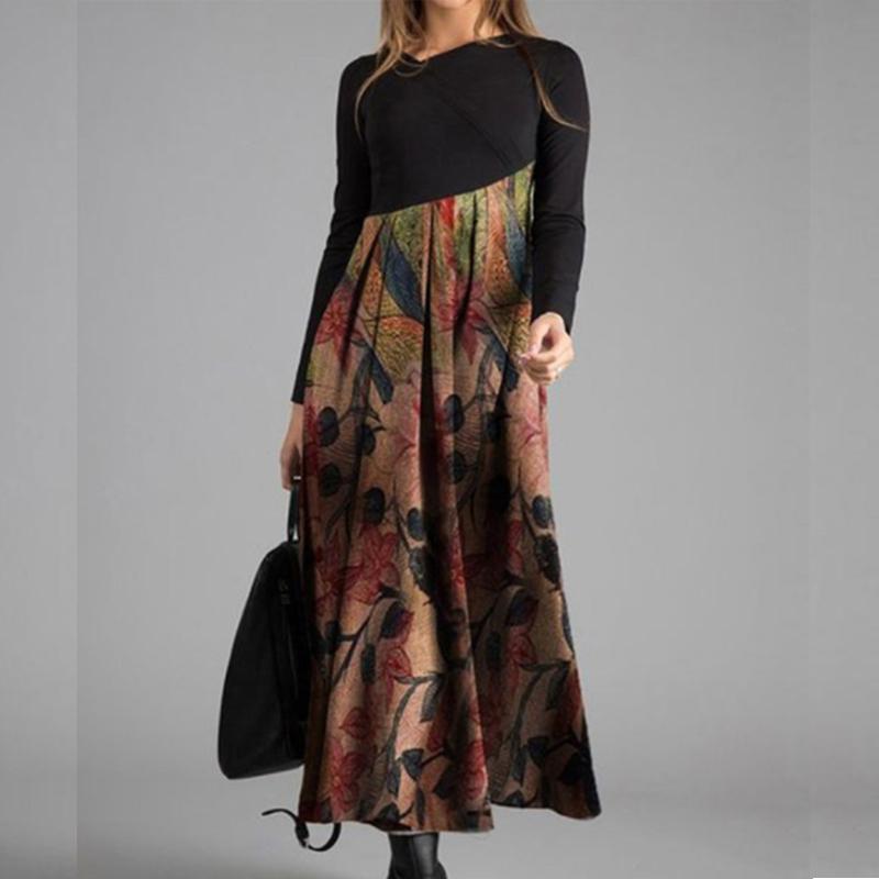 Autumn And Winter Women's Dresses Casual Long Sleeves Long Bohemian Printed Dress Women Clothes