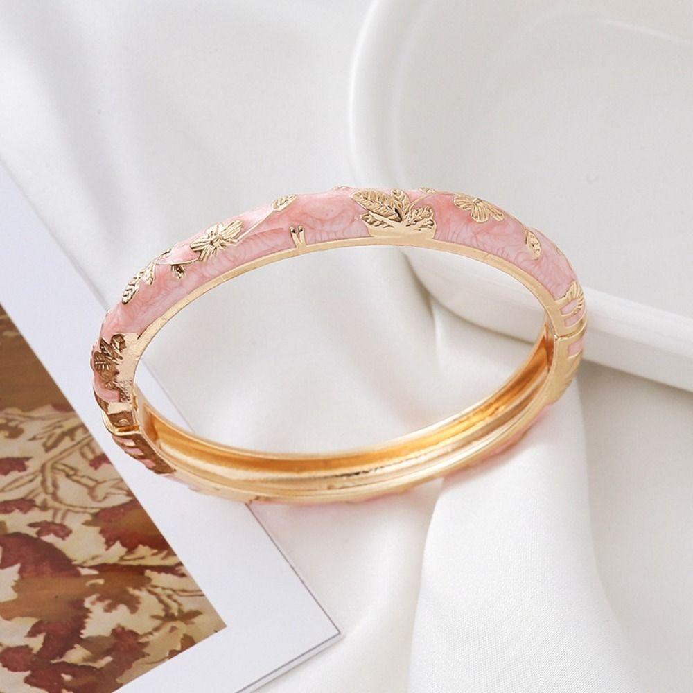 Leaf Floral Pattern Flower Floral Bangle Colorful Drip Cloisonne Bracelet Ethnic Gift