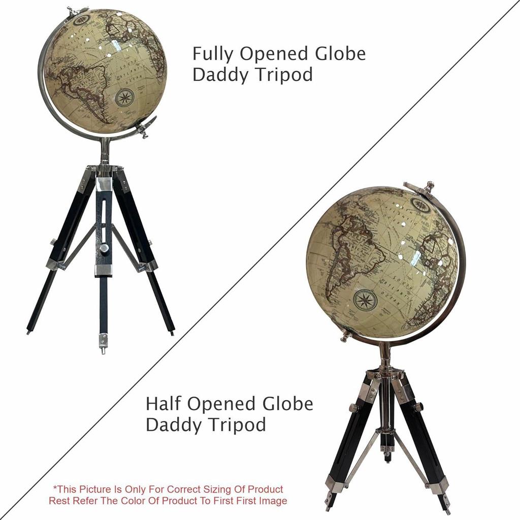 Educational and Antique Blue Wooden Tripod for Home Decor World Globe Up To Date Map, Office Decor, Gift Item, Showpiece