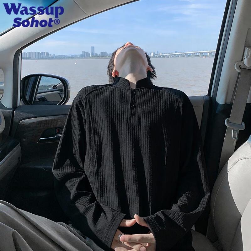 Wassup Sohot Поло в американском стиле с воротником Генри, с длинным рукавом