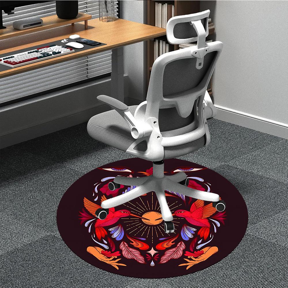 1pc Hummingbird Floral Office Round Area Rug, Mat Suitable For Office, Under Office Chairs Bedroom Living Room Home Decor, Room Deco