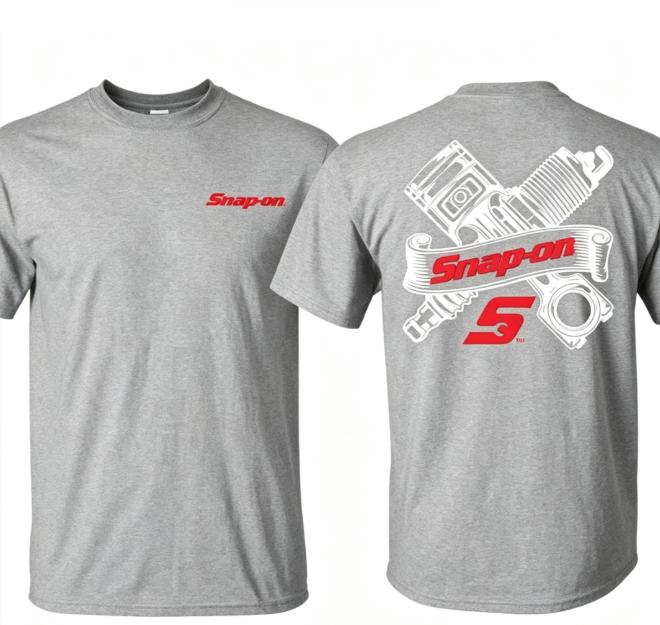2026 Men Vintage Engine Piston Graphic T Shirt Front Back Print Mechanic Crewneck Tee