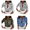 Women Shirt Lapel Long Sleeve Shirt Geometric Pattern Slim Fit Tops Single Breasted Shirt Streetwear