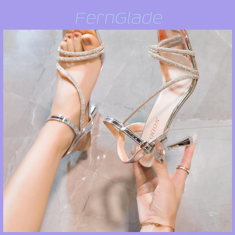 Fashion Slipon High Heels For Women With Waterdiamond Embellishments For Summer Parties