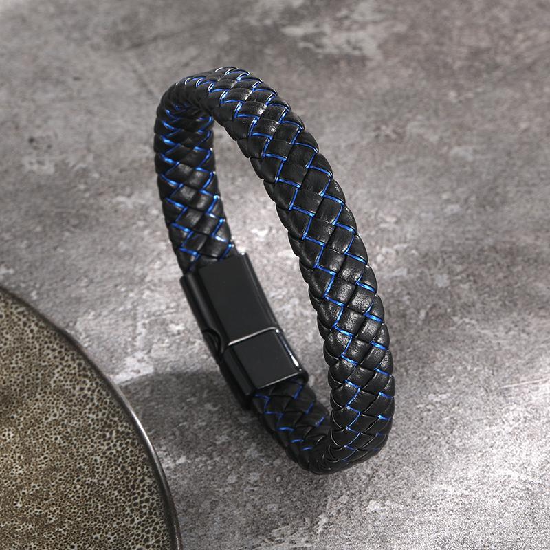 Мужской браслет-манжета из натуральной кожи, черный плетеный браслет, магнитные застежки из нержавеющей стали, наручный браслет, мужские аксессуары-браслеты