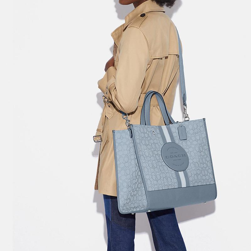 Coach Dempsey 40 Vertical Signature Jacquard Pebble Leather Tote Bag Women Tote Bags Morandi C8418-SVTUZ