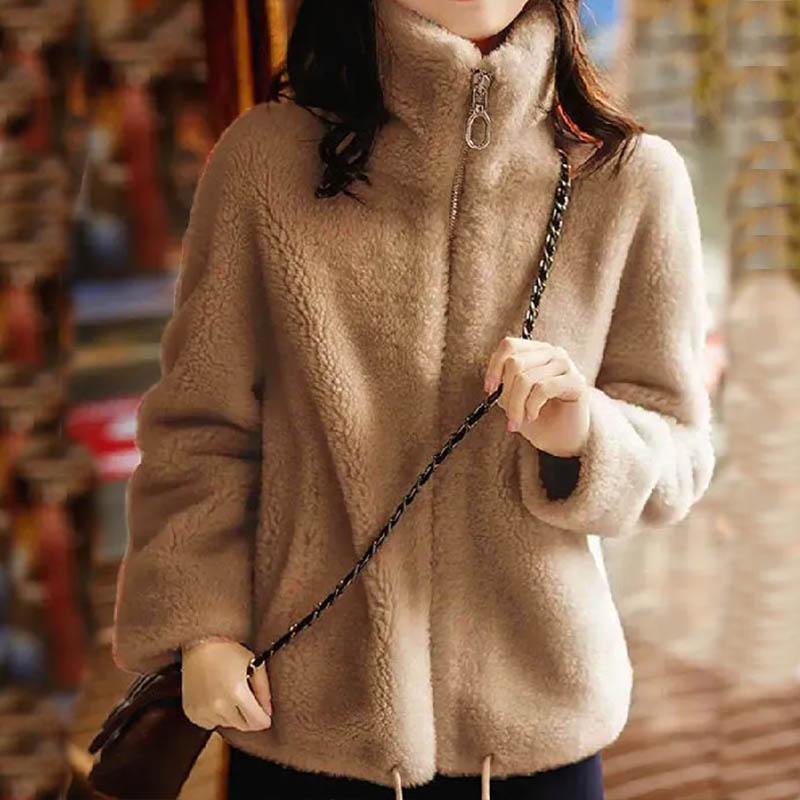 Осеннее и зимнее пальто из овечьей шерсти с воротником-стойкой, короткая толстая теплая куртка, женское меховое пальто
