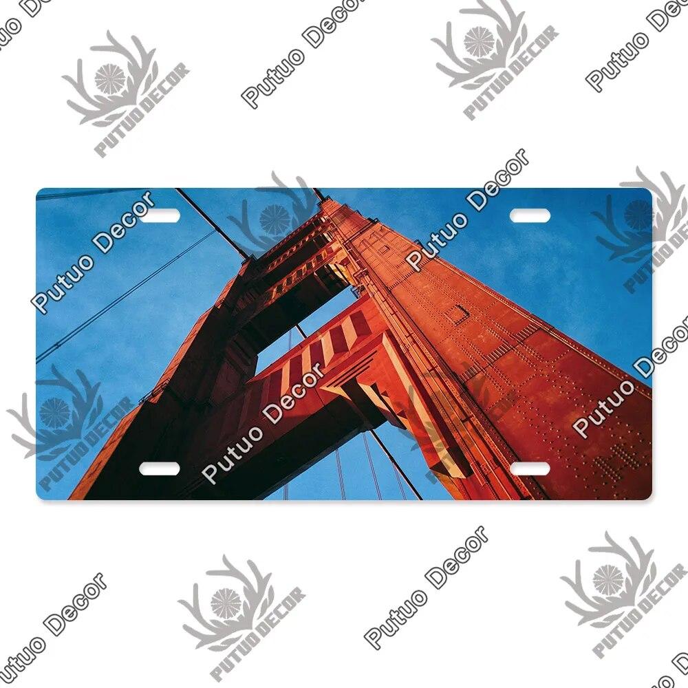 Putuo Decor Bridge Licenses Plate Metal Sign Plaque Metal Vintage Decoration for Living Room Door Beach House Home Wall Decor