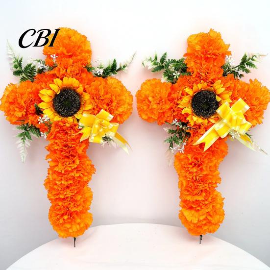 Marigold And Sunflower Bouquet 2Pcs Dia De Los Muertos Artificial Flower, Cross Wall Decor for Day Tabletop Flowers of The Dead Halloween Easter