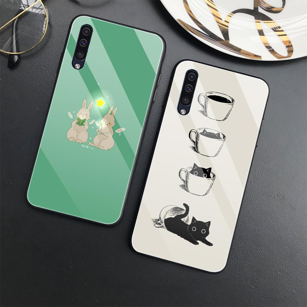 Чехол с милым кроликом и котом для Samsung Galaxy A73 A53 A33 A72 A52 A32 A22 A21 A13 A21s 5g A50, роскошный чехол из закаленного стекла
