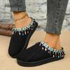 Fashion Bohemia Fringed Decoration Cotton Slippers Women 2025 Winter Comfort Thick Bottom Non Slippers Warm Short Plush Slides Size36-44