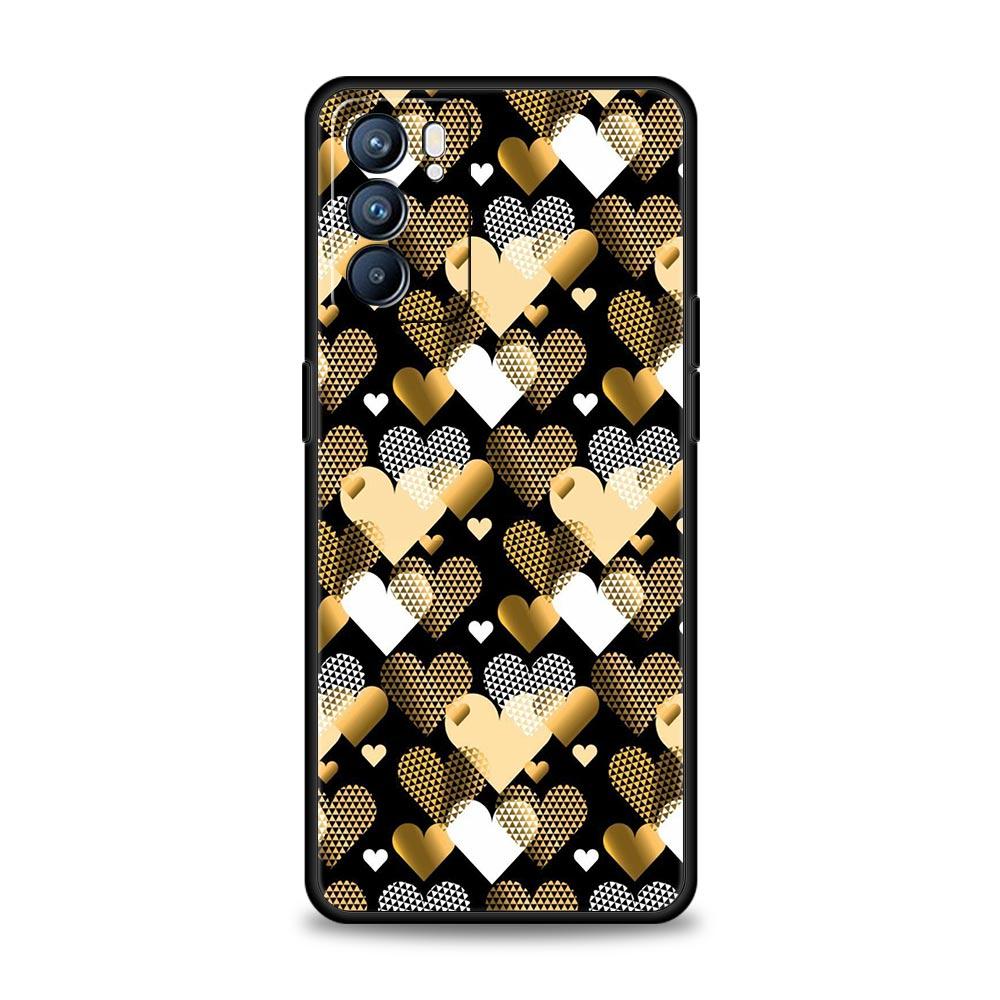 Золотой Розовый Розовый Блестящий Сердечки Чехол Для Oppo A54 A53 A52 A15 A95 A16 A78 A79 A80 A98 4G Find X5 X6 Reno10 12 13 F Pro 5G Обложка