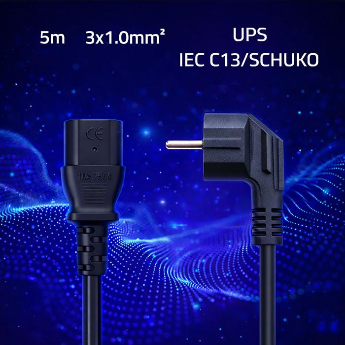 Qoltec Kabel Zasilający | Wtyczka Kątowa Schuko Cee 7/7 (E/F) | Iec C13 | 3X1.00Mm² | Czysta Miedź Cu | 5M