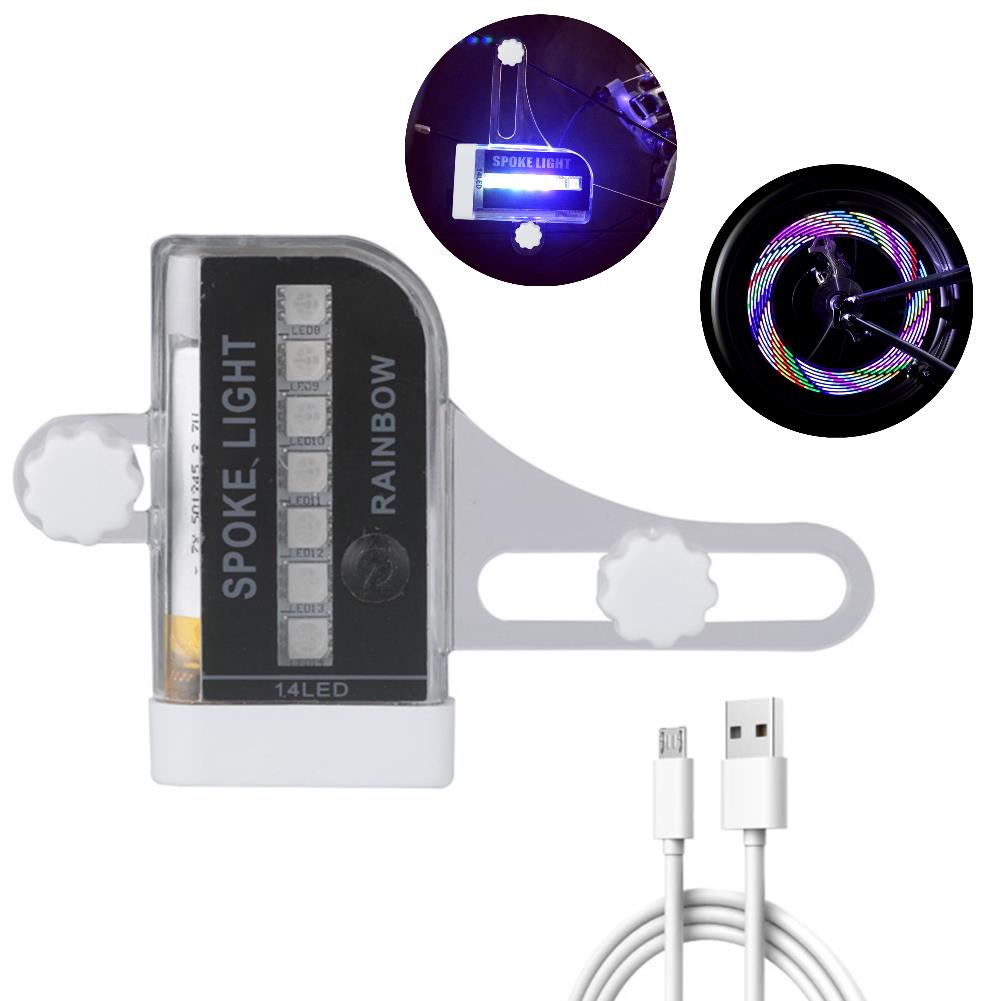 Colorful Bike Wheel Spoke Light USB Rechargeable LED Tyre Tire Flash Lights Neon Bicycle Rim Decor MTB Road Bike Warning Lights 7