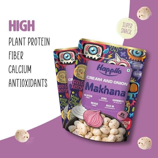Happilo Premium Super Snack Makhana Cream & Onion 60 г, жареный фокс, полезный перекус, низкокалорийный, без глютена и веганский