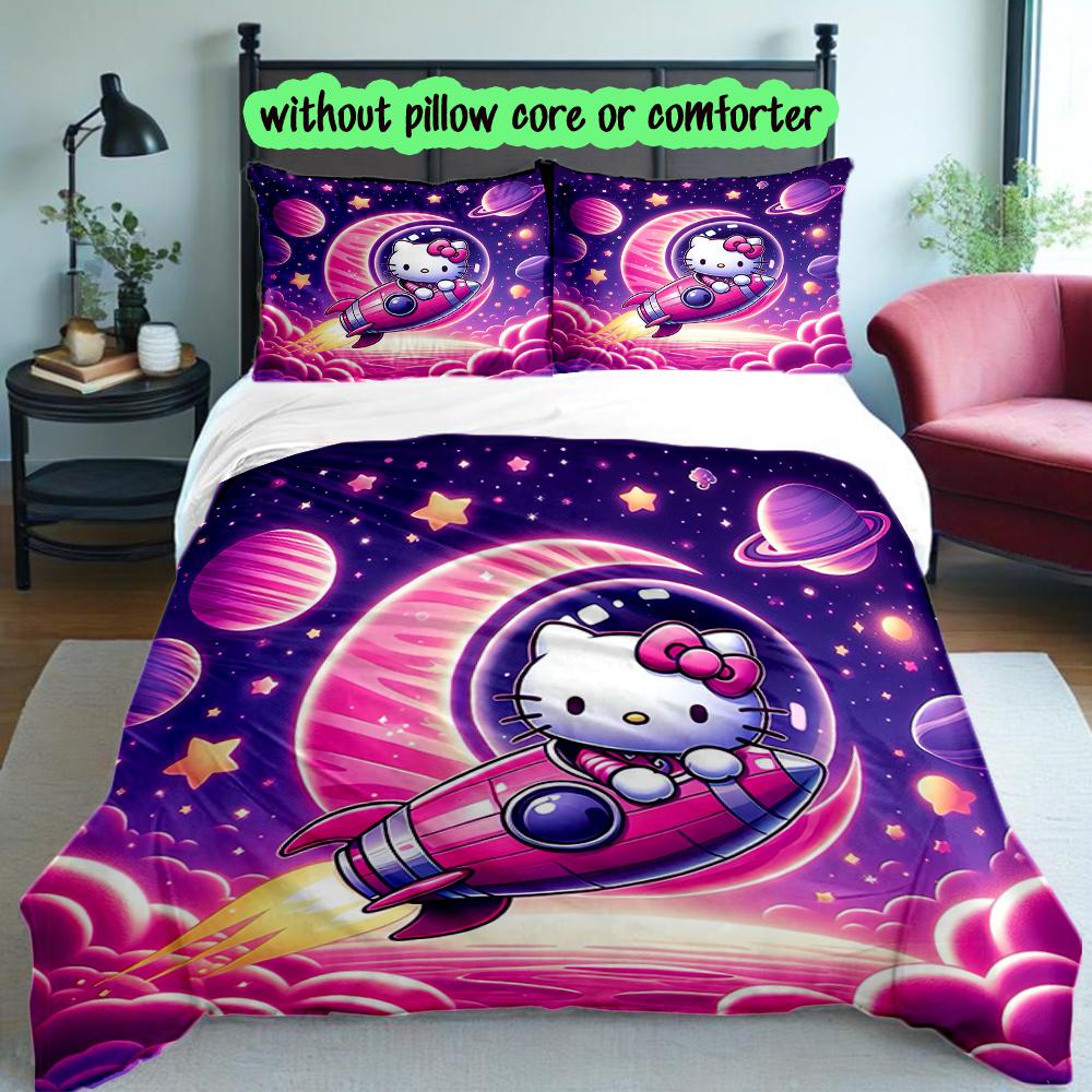 3pcs Duvet Cover Set, Hello Kitty Digital Print Bedding Set, Soft Comfortable Bedclothes For Bedroom, Guest Room