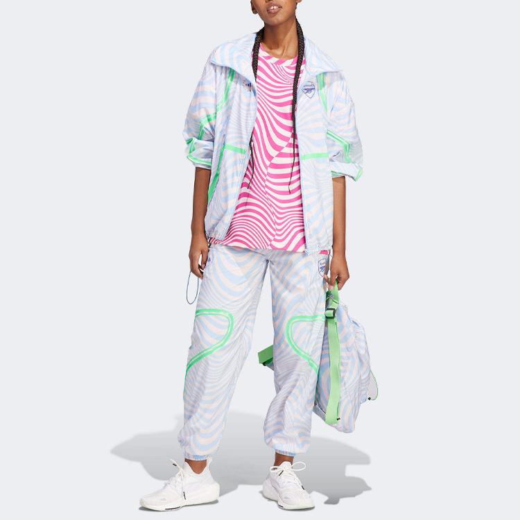 Adidas X Stella McCartney Striped Color Block Round Neck Short Sleeve T-Shirt Women Tops Pink IA1497