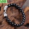 Ретро геометрический браслет из нержавеющей стали черного цвета с кожаной плетеной веревкой в европейском этническом стиле для мужчин