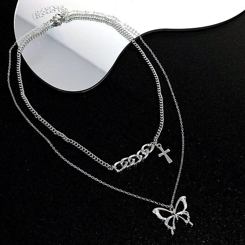 2022 Новое блестящее ожерелье-бабочка для женщин и девочек, женское изысканное двухслойное ожерелье-цепочка на ключицы, модные ювелирные изделия, подарок