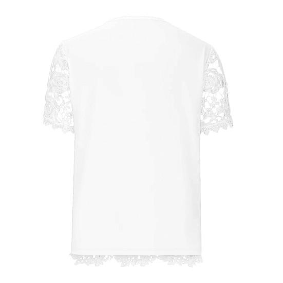 Women T-shirt V-neck Short Sleeve Casual Tee Shirt Hollow Embroidery Lace Pullover Tops Streetwear
