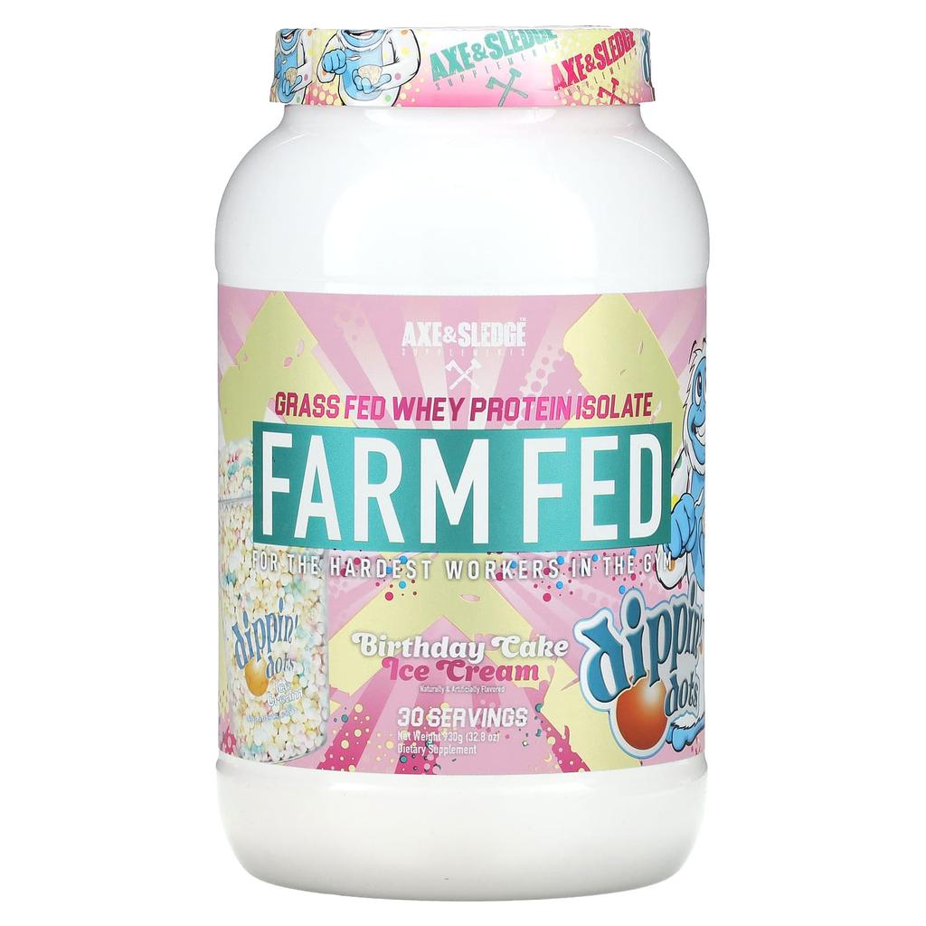 Ax & Sledge Supplements, Farm Carnival, Grass-fed Whey Protein Isolate, Dipping Dot Birthday Cake Ice Cream, 32.8 Oz (930 G)