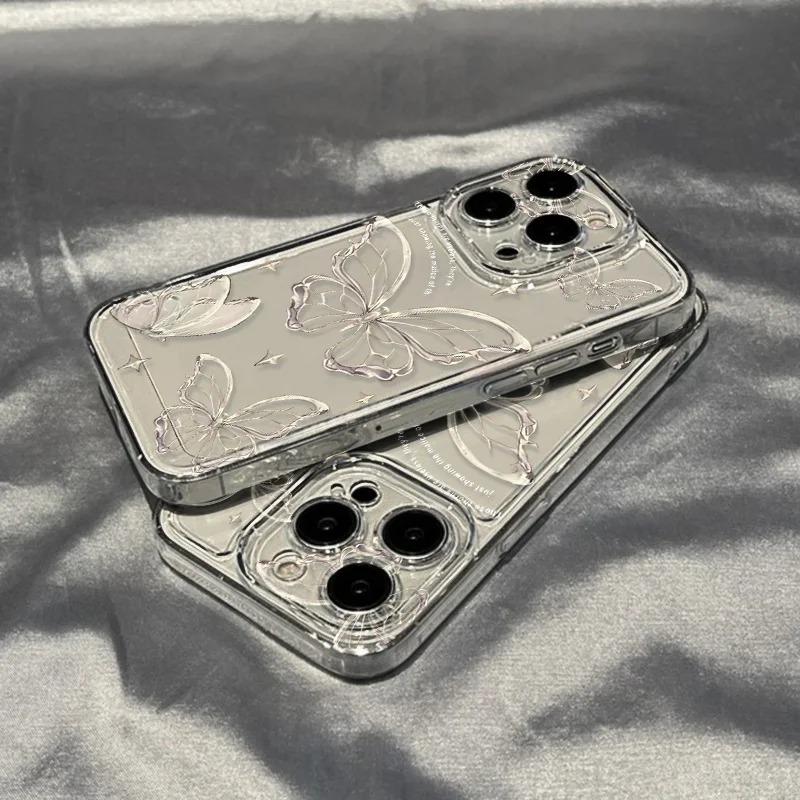 Золотой чехол-бабочка для iPhone 17 16 15 11 13 12 14 Pro Max 16e Air 7 8 Plus XR Мягкий прозрачный чехол из ТПУ