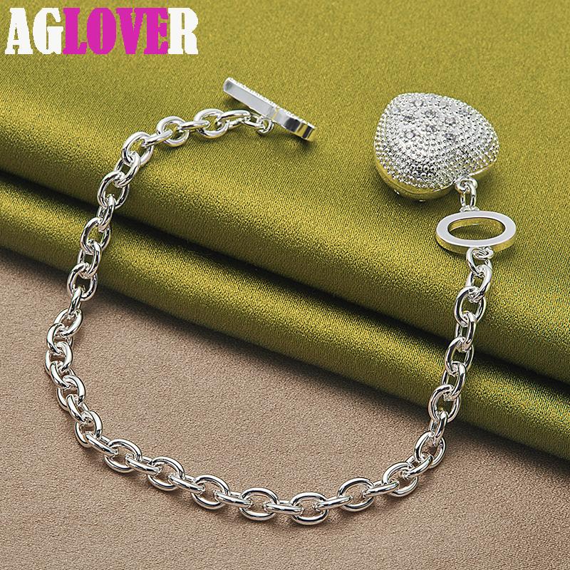 Ювелирные изделия из стерлингового серебра 925 пробы с цирконом AAA и браслетом в форме сердца