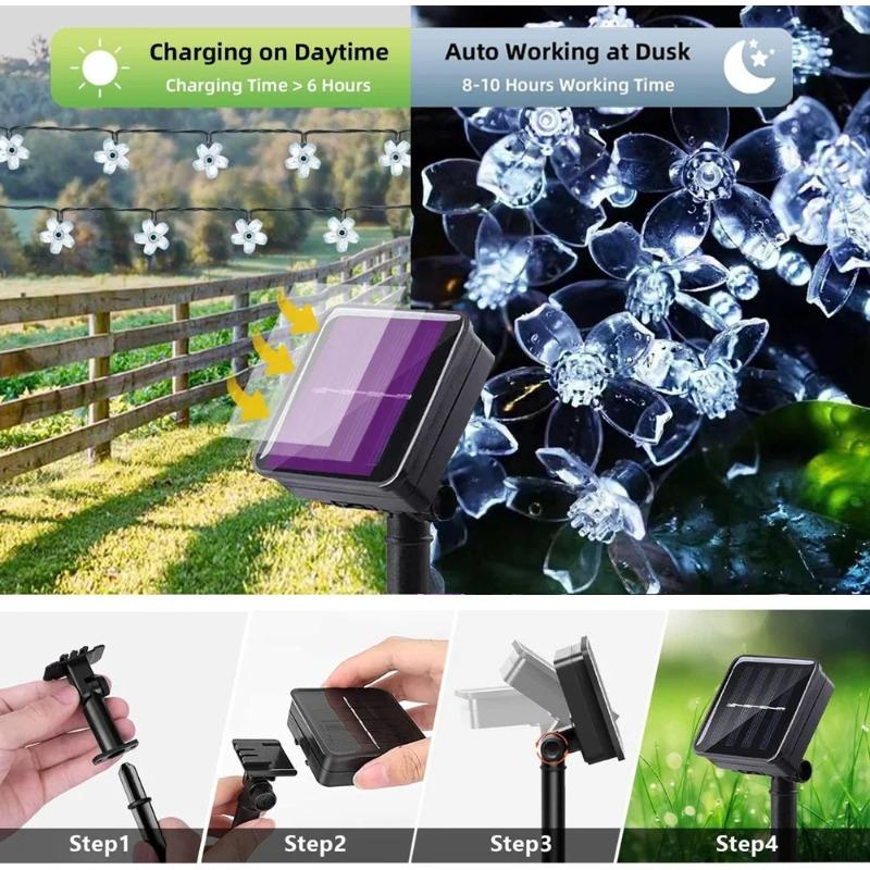 Solar Led String Lights Outdoor Cherry Flowers String Lights With 8 Modes Lighting Camping Garden Christmas Decor Solar Lamp