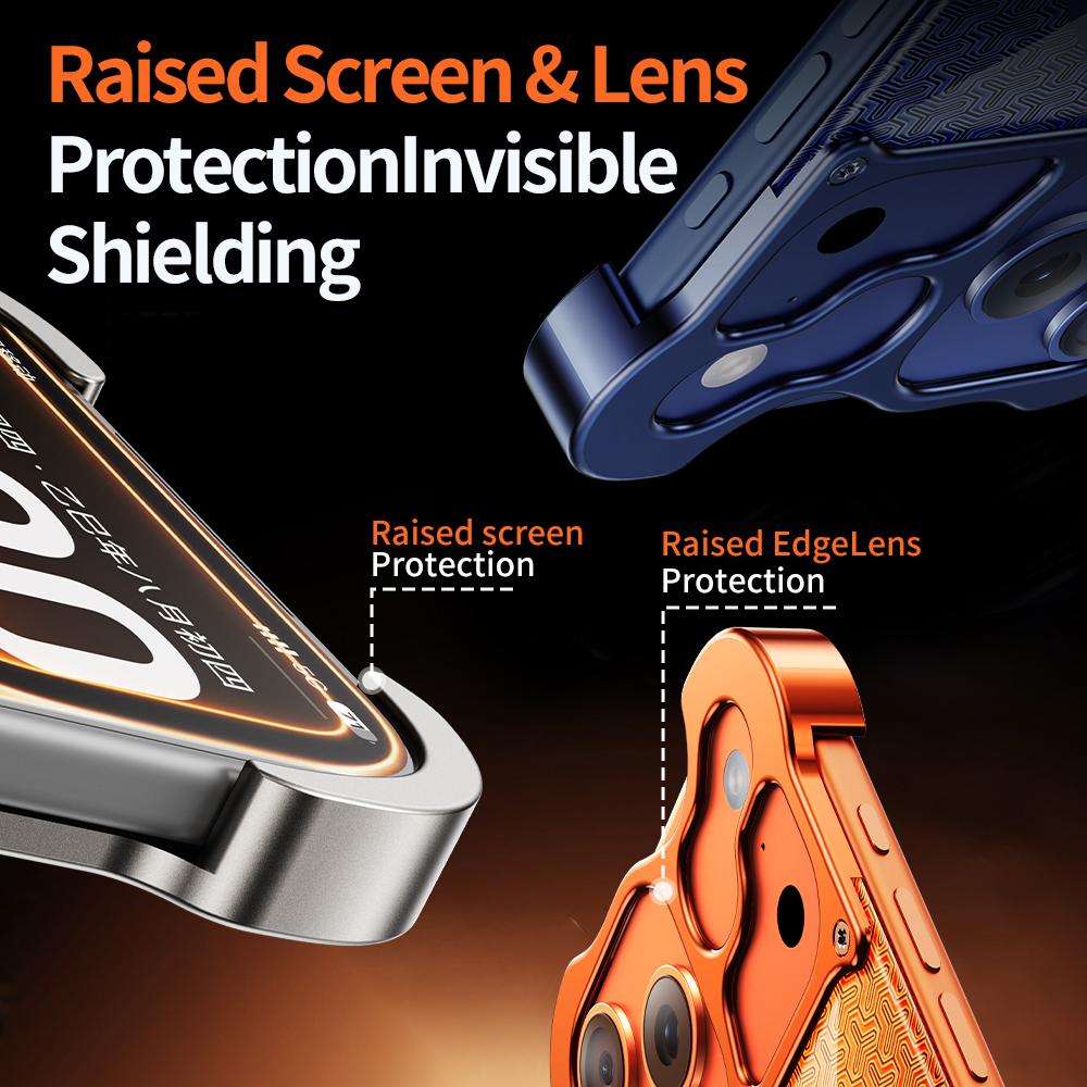 Безрамочный чехол для iPhone 17 Pro Max, совместимый с MagSafe, с позолоченным узором «Броня», задняя крышка из алюминиевого сплава и поликарбоната