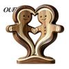 Unique Wood Art for Home Wooden Animal Ornament with Stable Base, Double Layer Carved Figurine, Gingerbread Man Owl Fox Penguin Statues Heart