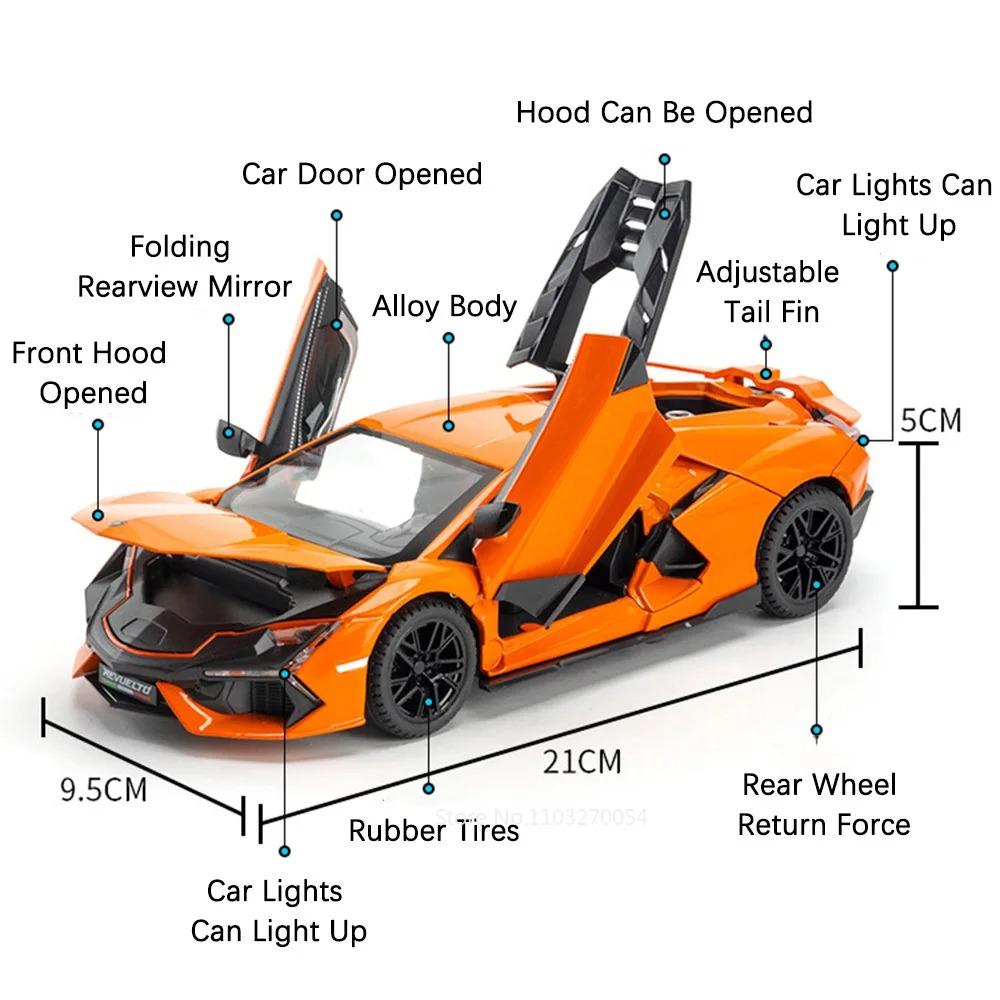 1:24 Revuelto Sports Car Toy Model Alloy Diecast Music Light Supercar Doors Opened Vehicle Models Collection Gifts for Boys