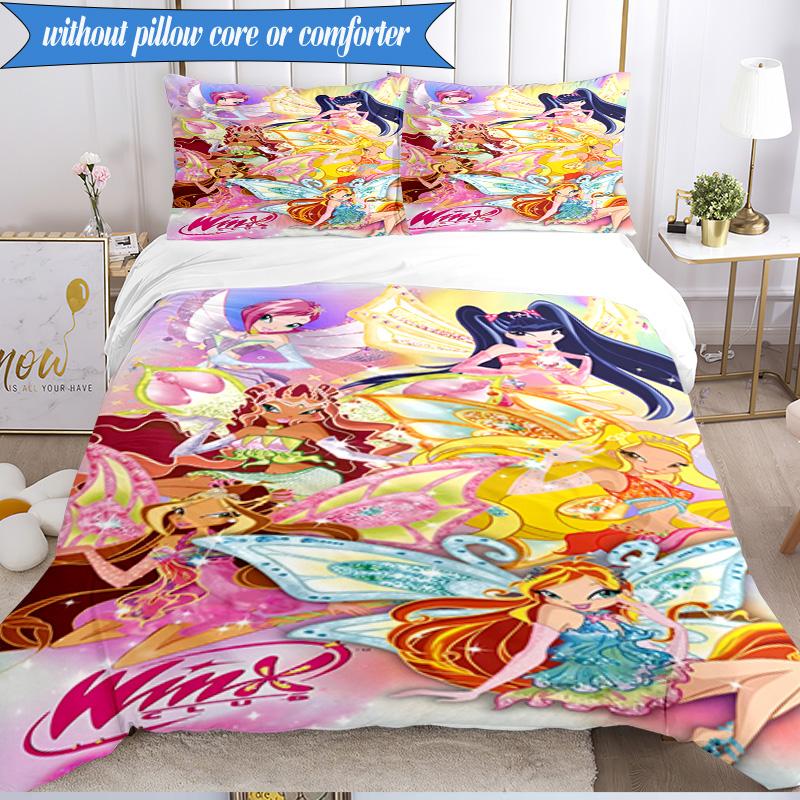 3PCS Wink Club Magical Friendship Bedding Set 2D Printing (Includes 1 Duvet Cover + 2 Pillowcases Coreless), Bedroom decor,Fan gift