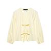 Womens Loose Fit Striped Round Neck Shirt With Bow Detail Casual Top