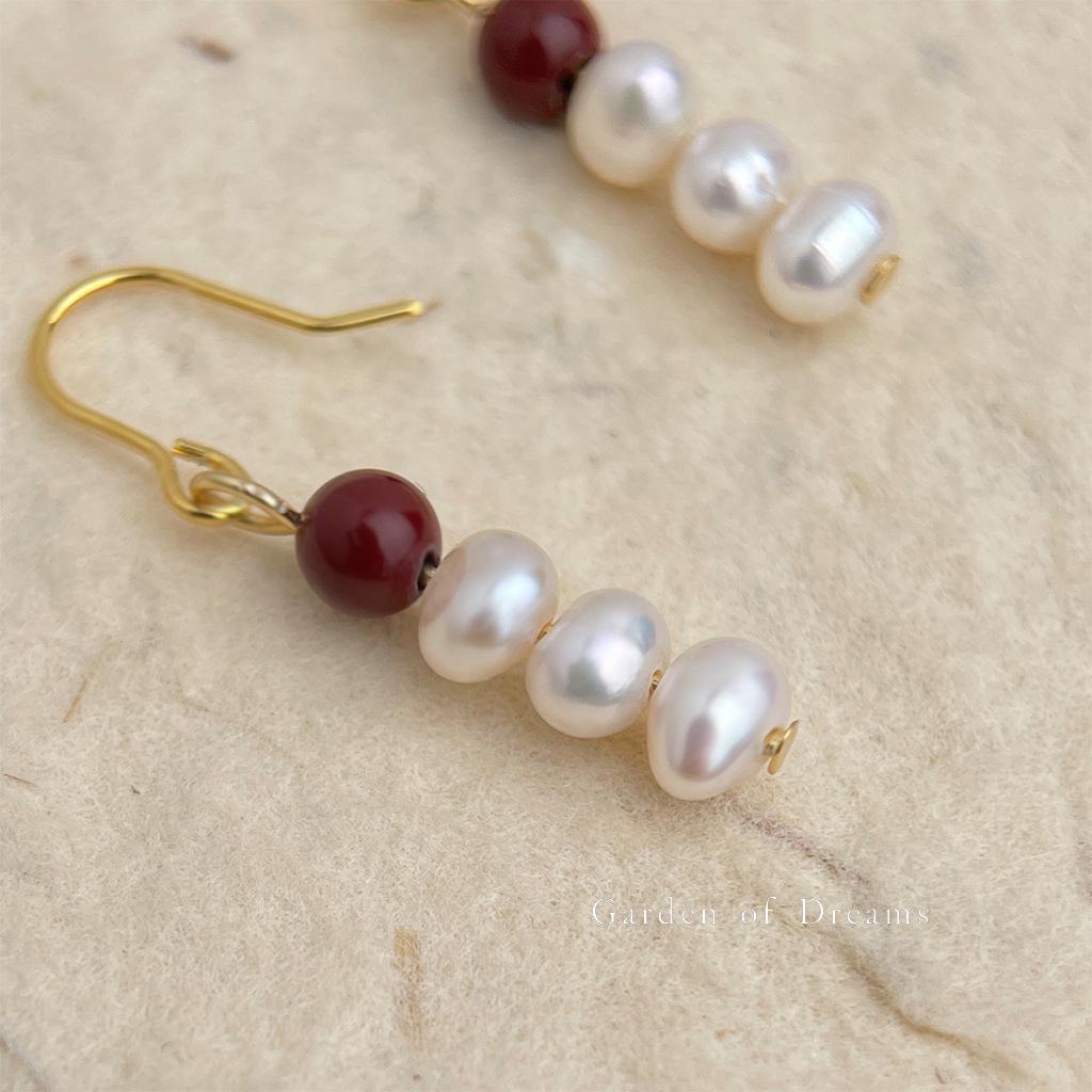 Гуочао Натуральный пресноводный жемчуг Цветовой блок Ретро Серьги в китайском стиле для женщин