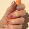 24Pcs Ocean Fish Pattern Press On Nails Short Oval Full Cover Summer Colorful Striped Fake Nails