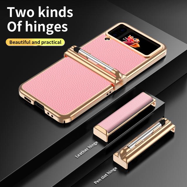 Роскошный кожаный складной чехол с защитой от падения для Samsung Galaxy Z Flip 4 Flip4 Flip 3 Flip3, противоударный чехол с держателем для ручек S