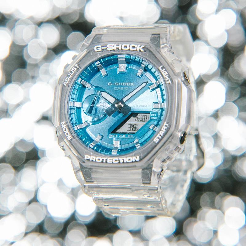 Casio Мужские часы G-SHOCK из смолы, водостойкость 200 м, аналоговые, ударопрочные, кварцевые, GA-2100BM-7A2