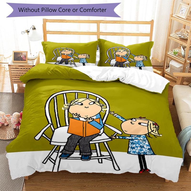 3pcs Charlie and Lola Bedding Set Duvet Cover Closure Includes 1 Duvet Cover & 2 Pillowcases, Soft and Comfortable for All Seasons.