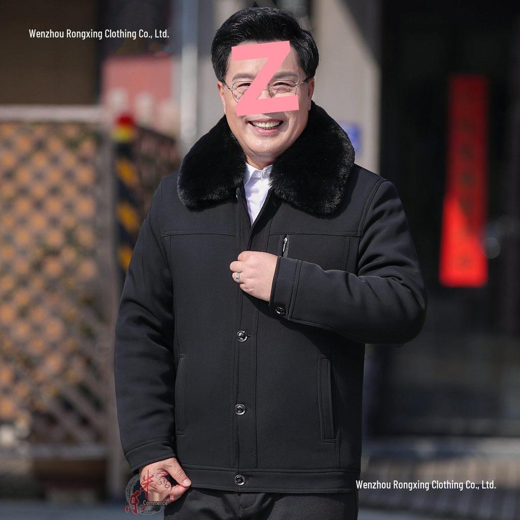 Men's Winter Cotton Jacket - Plush Lined, Ideal for Middle-Aged & Elderly