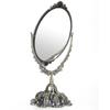 Vintage Double Face Mirror Retro Zinc Alloy Table Makeup Mirror Embossed Frame Makeup Tool