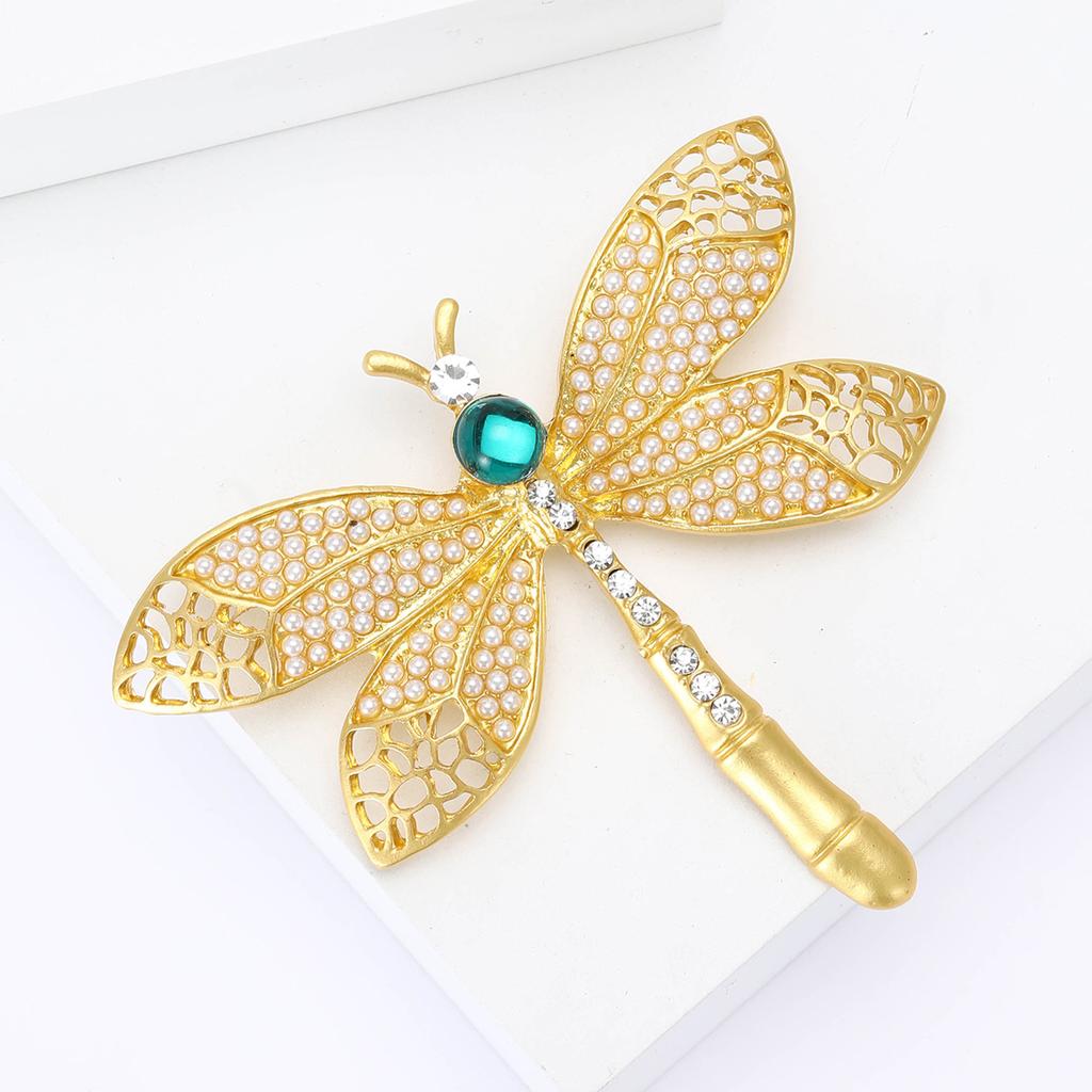 Fashion Heavy Industry Alloy Pearl Dragonfly Brooch Vintage Versatile Women'S Suit Coat Corsage Accessories Pin