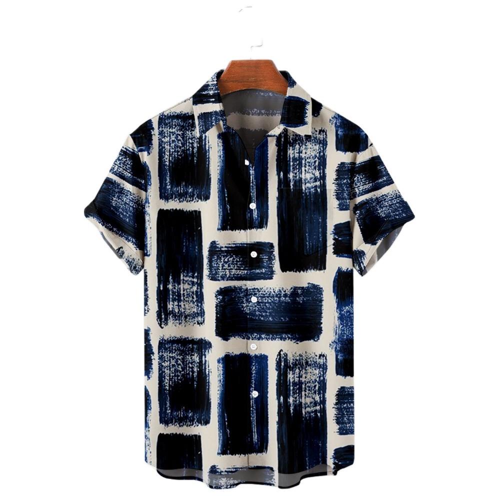 Гавайская мужская рубашка в полоску, мужская рубашка Camisa с коротким рукавом, повседневный топ, свободная футболка, мужская одежда