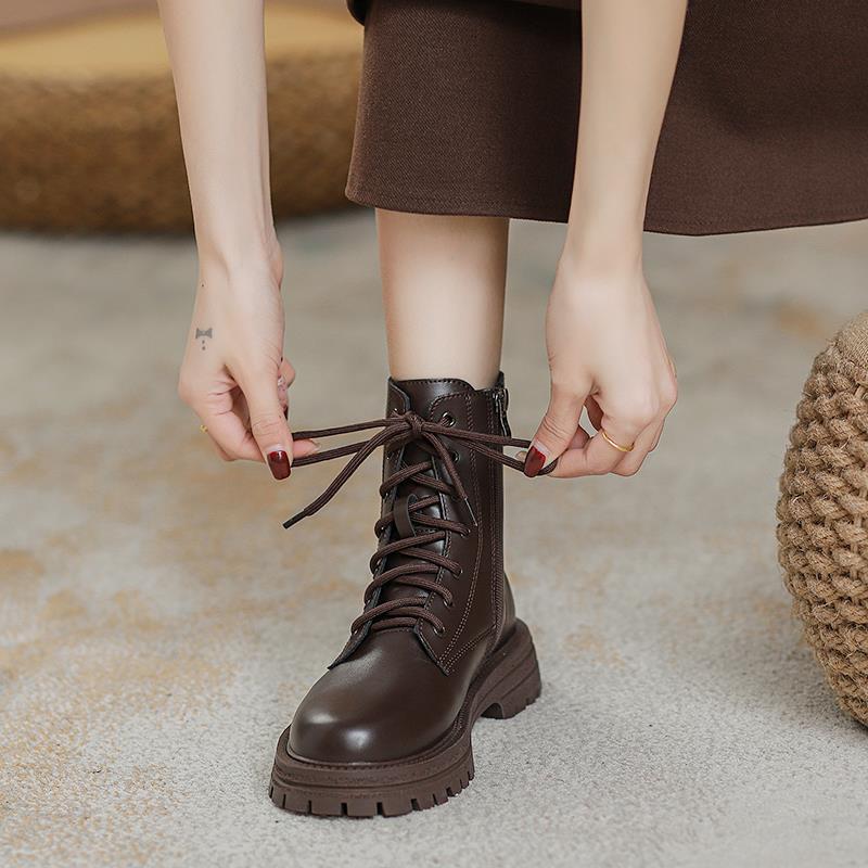 To Winter, Platform Martin Boots Women's Explosive Mid-tube Boots Women's Shoes Large Size New Velvet Short Boots Spring and Autumn Fashion and