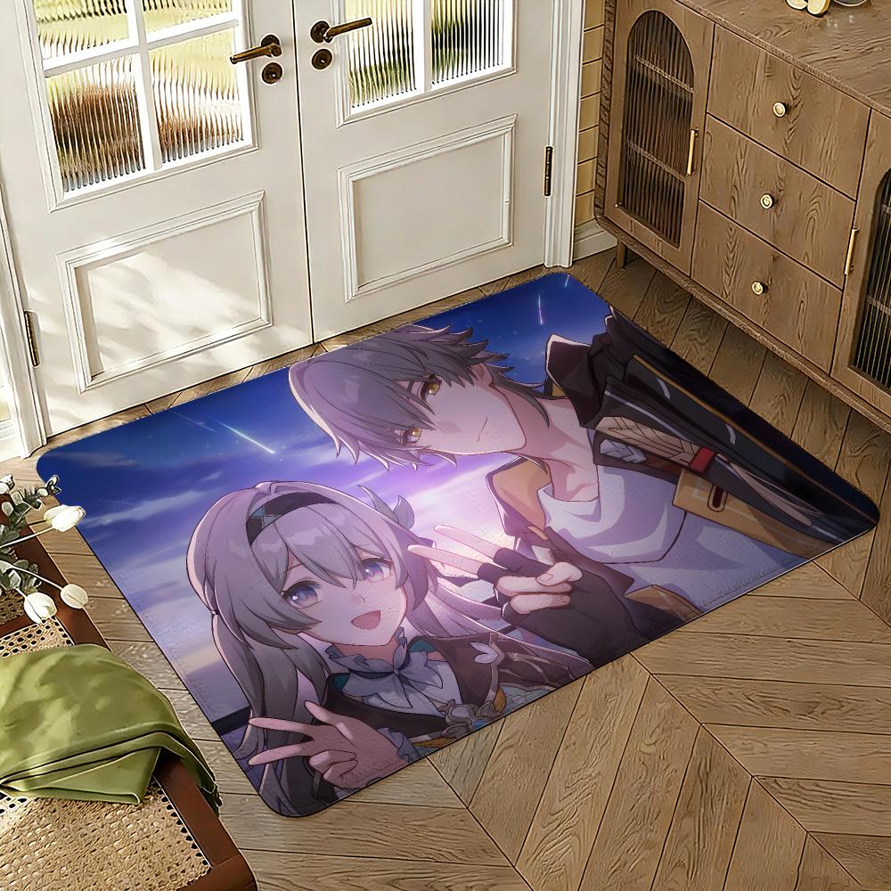 Honkai Star Rail Firefly Floor Mat Soft Thickened Absorbent Non-Slip Bedroom Living Room Door Mat Home Decor Flannel Rugs