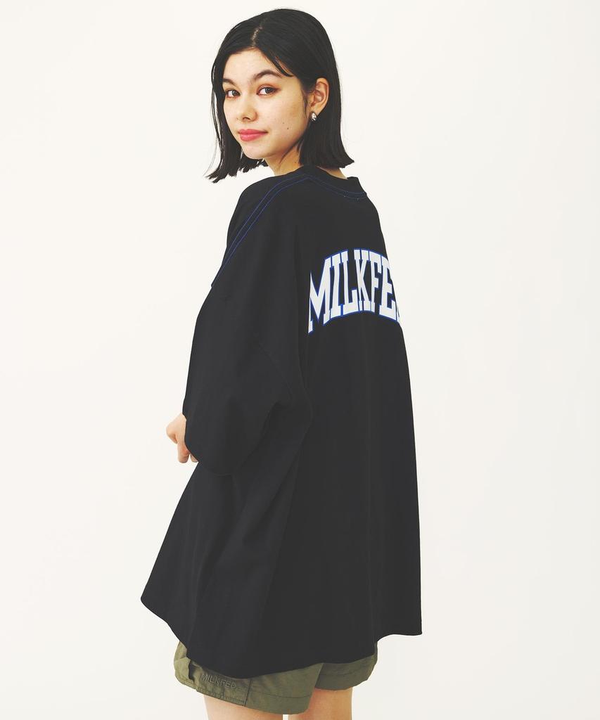 Свободная черная женская футболка с коротким рукавом и логотипом колледжа Milkfed,