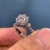PT950 Plated White Gold Moissanite Open Ring Floral Bud Crown Style 6 Prong Womens Jewelry