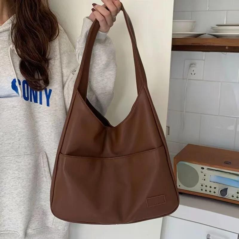 Сумка большой вместимости для женщин, новая осенне-зимняя сумка из мягкой кожи на плечо, сумка подмышки, женская простая портативная дорожная сумка-тоут