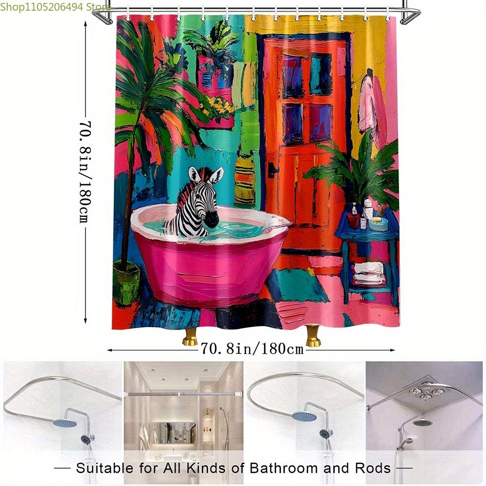 1 шт. Цветная Зебра Арт Занавеска для душа, Креативный Декор для ванной комнаты, полиэстер, яркий ботанический пейзаж, Декоративный душ